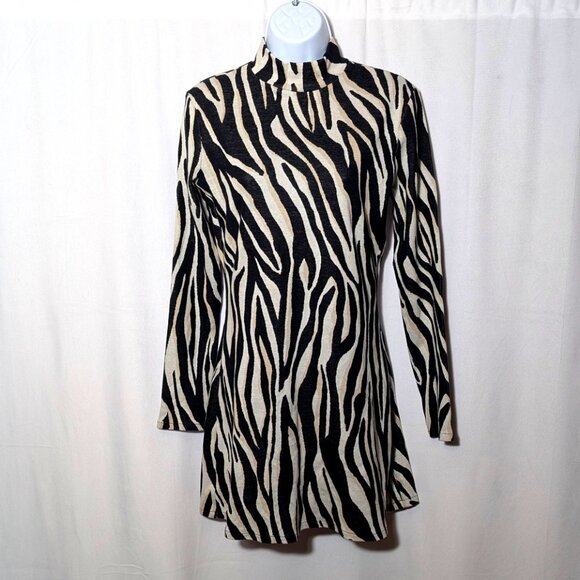 ZARA bodycon MINI DRESS Sz SMALL ZEBRA PRINT LONG SLEEVES made in MOROCCO - Picture 2 of 10